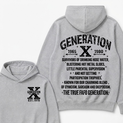 Generation X 1965-1980 EST.Year Survivors Of Drinking Hose Water Front Back Print Hoodie