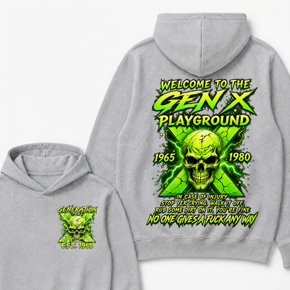 Custom EST Year Welcome To The Gen X Playground Green Lightning Skull Hoodie