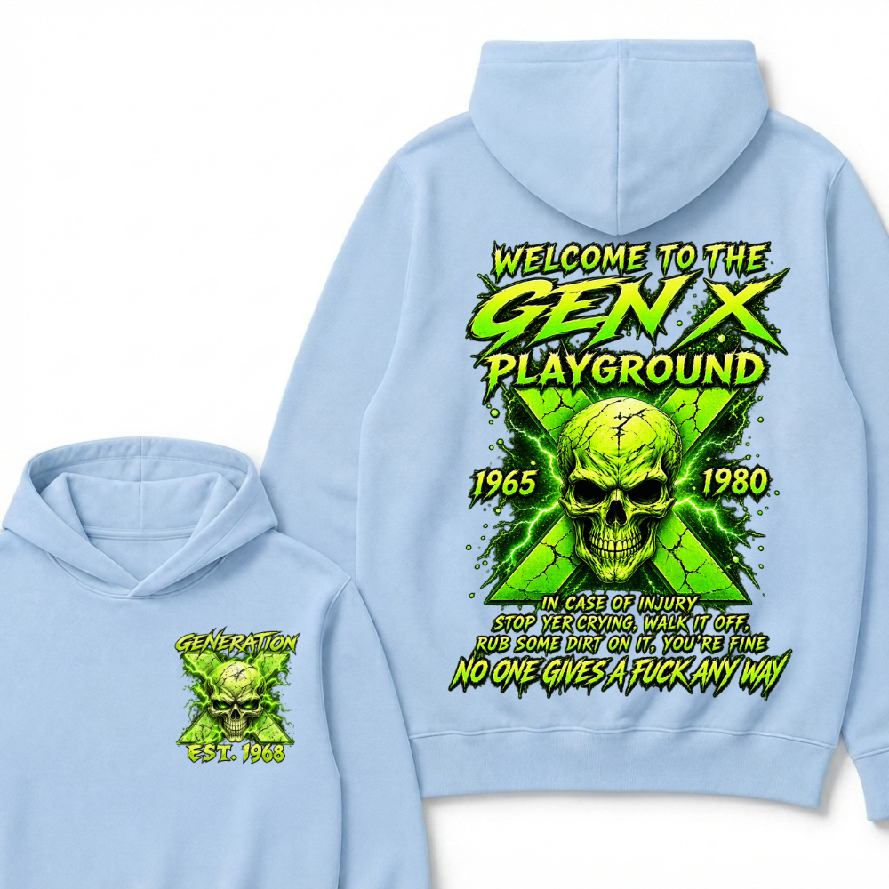 Custom EST Year Welcome To The Gen X Playground Green Lightning Skull Hoodie