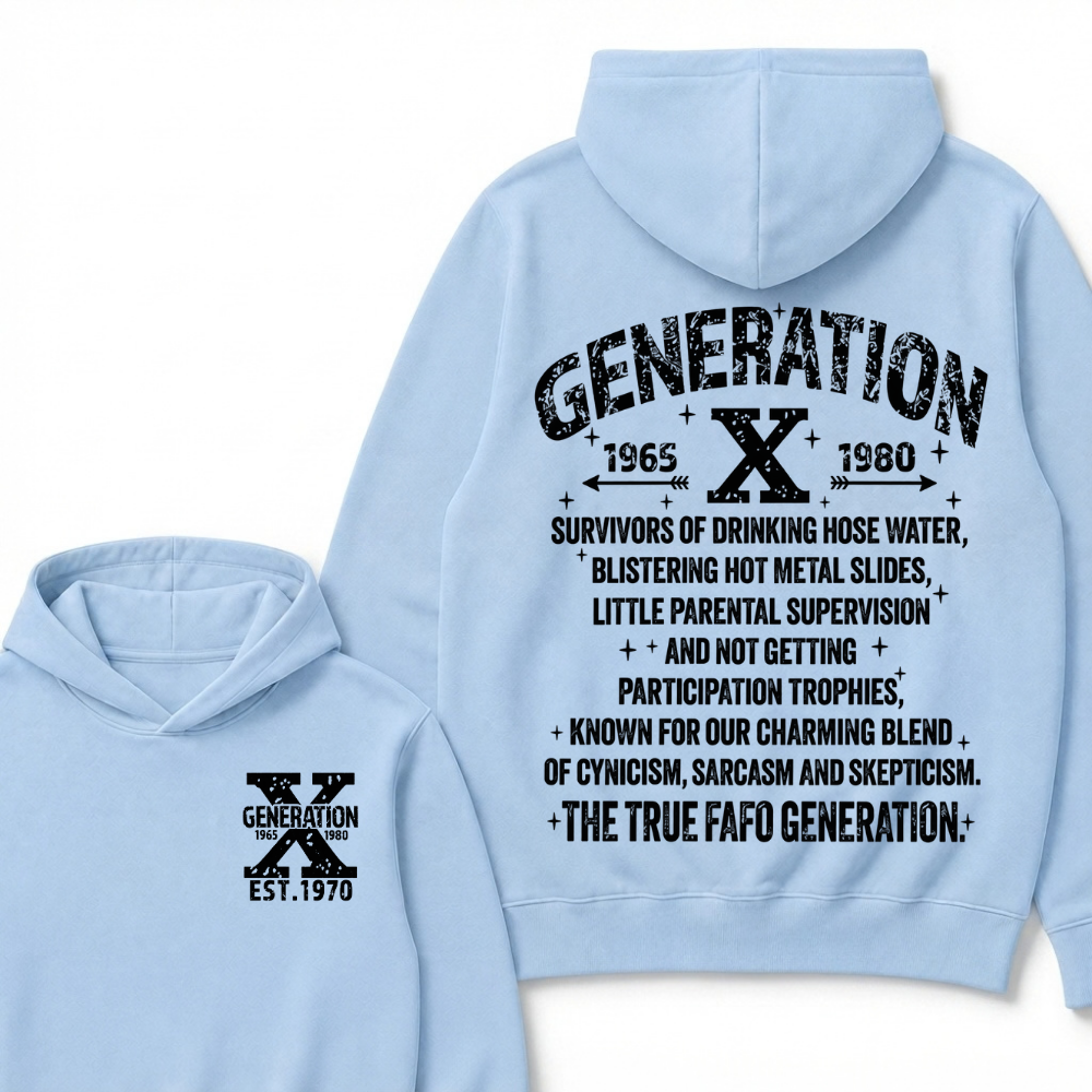 Generation X 1965-1980 EST.Year Survivors Of Drinking Hose Water Front Back Print Hoodie