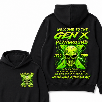 Custom EST Year Welcome To The Gen X Playground Green Lightning Skull Hoodie