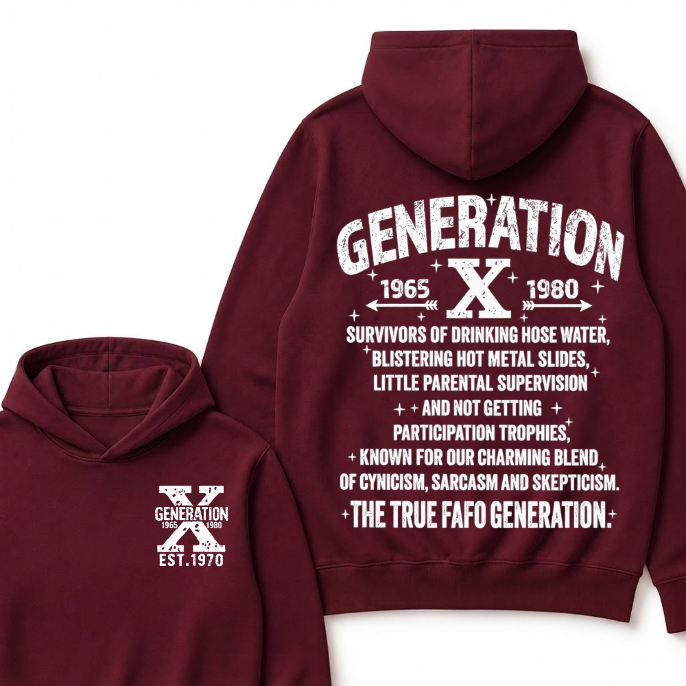 Generation X 1965-1980 EST.Year Survivors Of Drinking Hose Water Front Back Print Hoodie