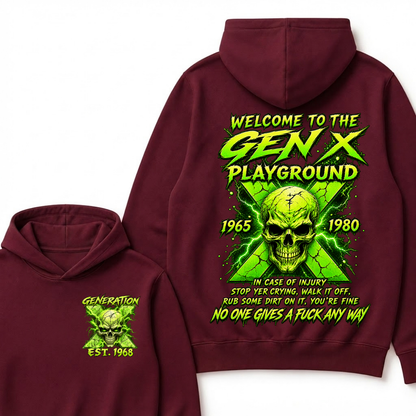 Custom EST Year Welcome To The Gen X Playground Green Lightning Skull Hoodie