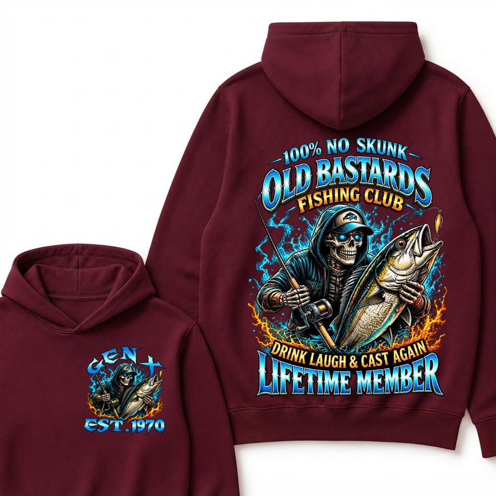 Gen X Custom Year Old Bastards Fishing Club Skeleton Hoodie
