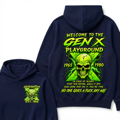 Custom EST Year Welcome To The Gen X Playground Green Lightning Skull Hoodie