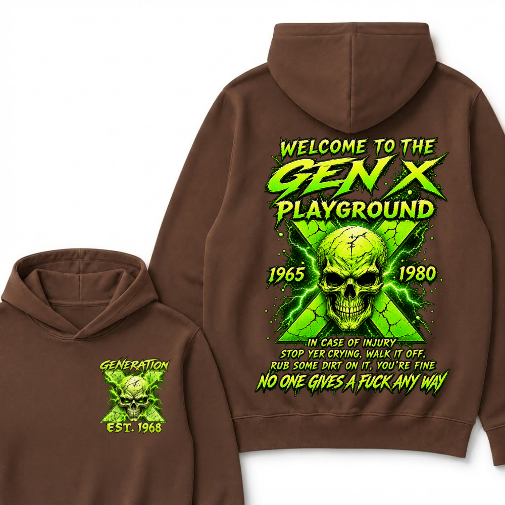Custom EST Year Welcome To The Gen X Playground Green Lightning Skull Hoodie