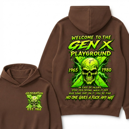 Custom EST Year Welcome To The Gen X Playground Green Lightning Skull Hoodie