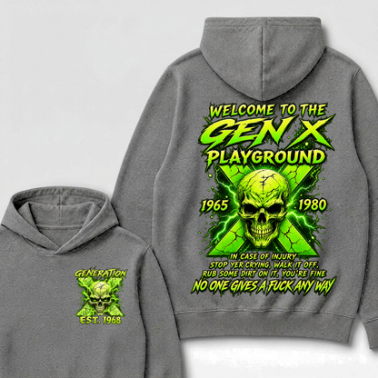Custom EST Year Welcome To The Gen X Playground Green Lightning Skull Hoodie