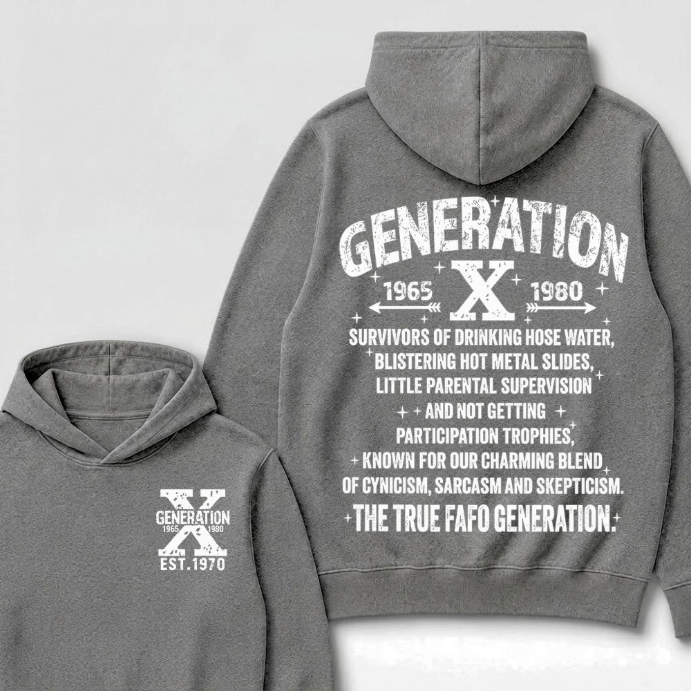 Generation X 1965-1980 EST.Year Survivors Of Drinking Hose Water Front Back Print Hoodie
