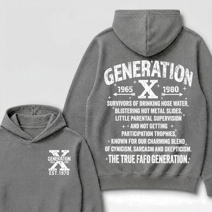 Generation X 1965-1980 EST.Year Survivors Of Drinking Hose Water Front Back Print Hoodie