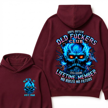 Gen X Custom Year Old Fuckers Club 100% Bitter Lifetime Member Skull Hoodie