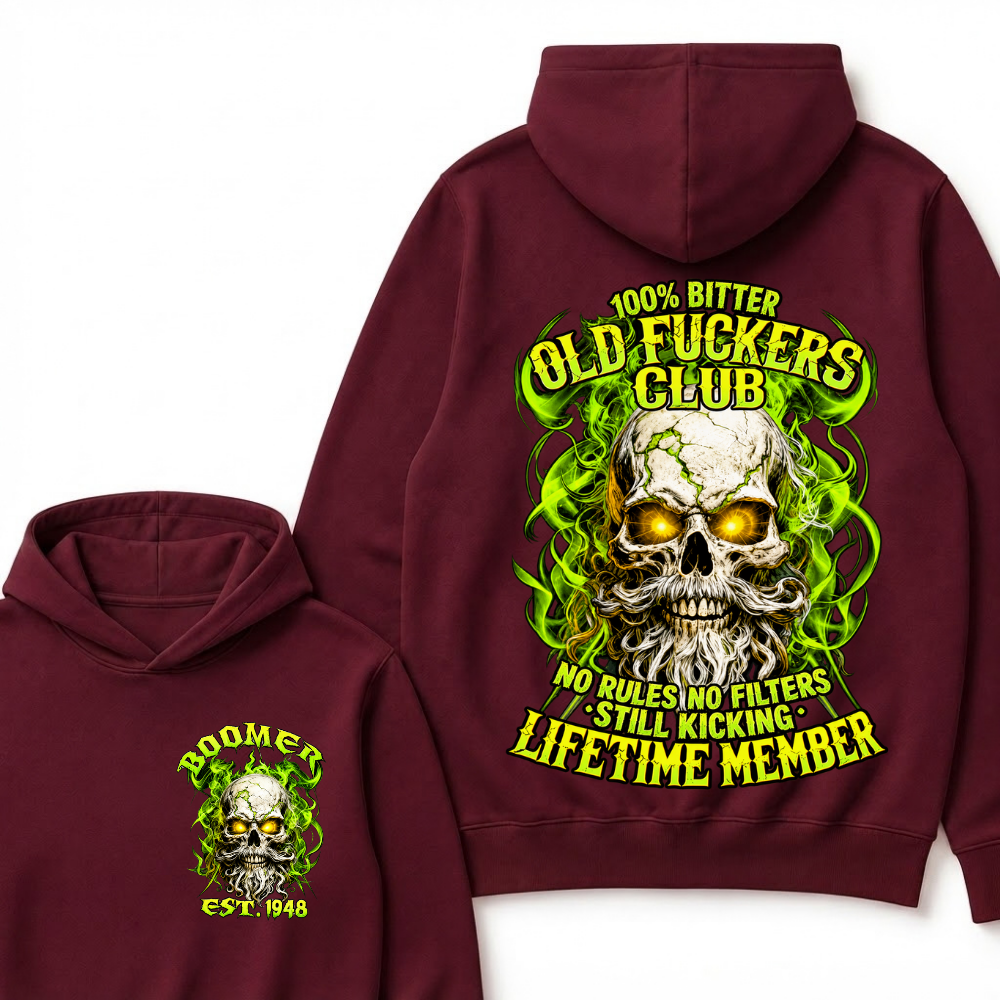 Boomer Custom Year Old Fuckers Club Vintage Cracked Bearded Skull Green Swirl Smoke Hoodie