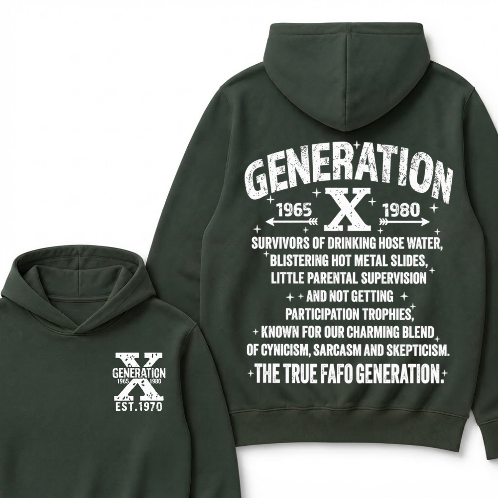 Generation X 1965-1980 EST.Year Survivors Of Drinking Hose Water Front Back Print Hoodie