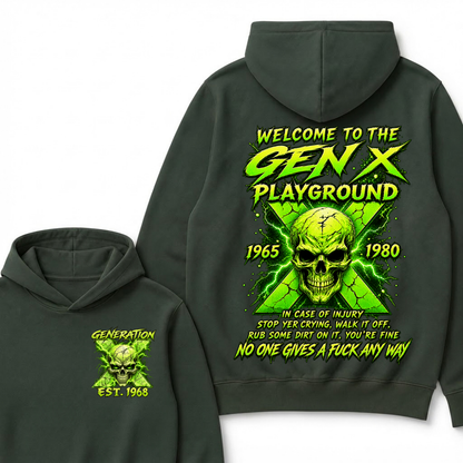 Custom EST Year Welcome To The Gen X Playground Green Lightning Skull Hoodie