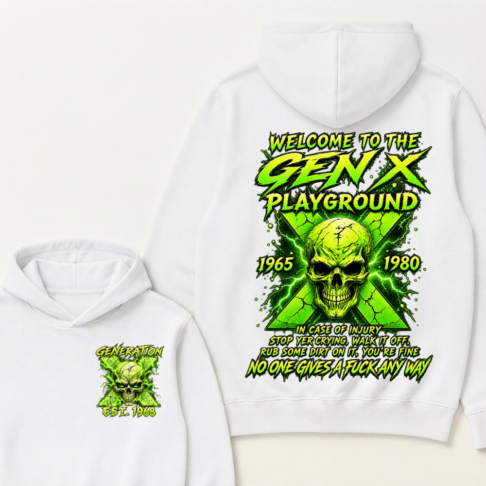 Custom EST Year Welcome To The Gen X Playground Green Lightning Skull Hoodie