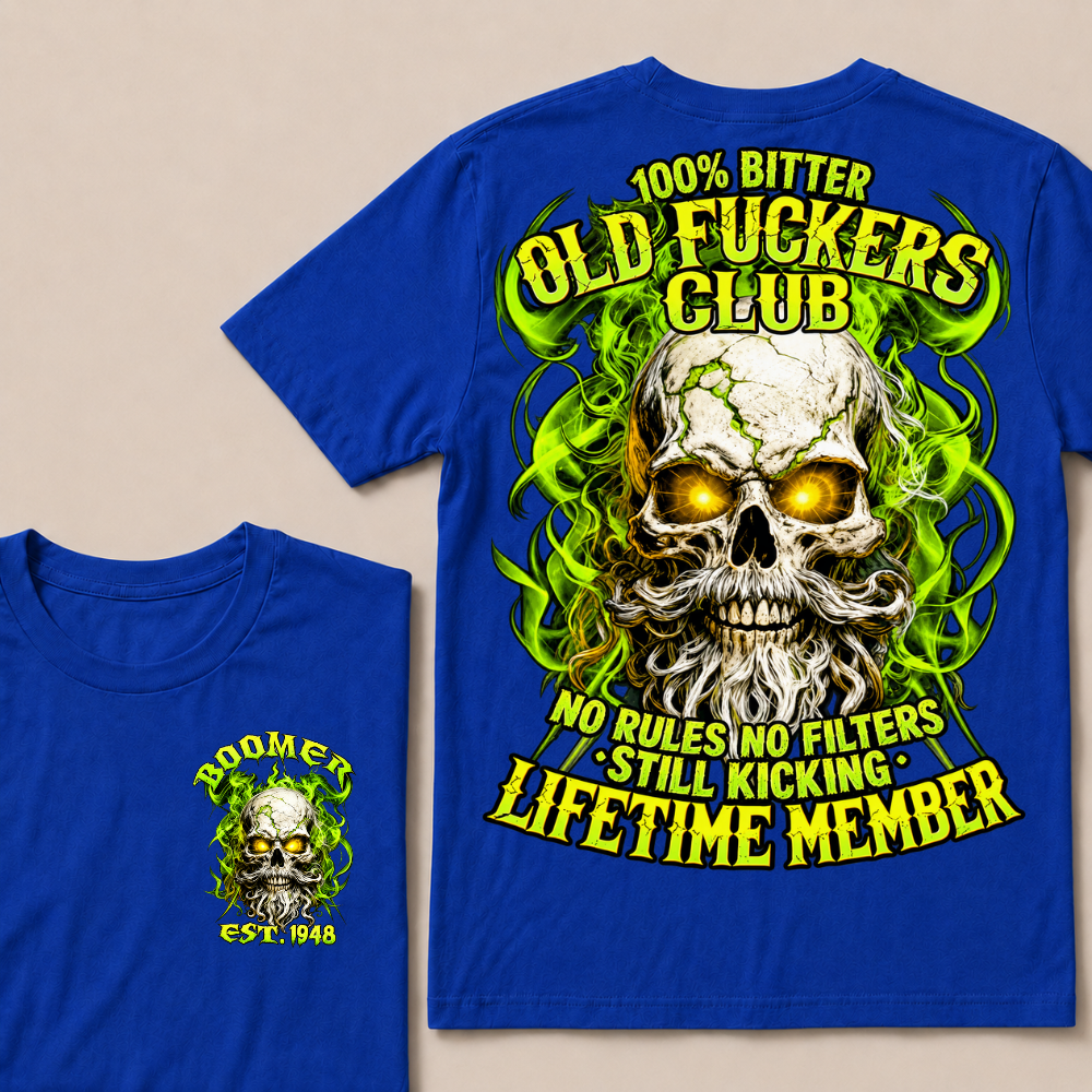 Boomer Custom Year Old Fuckers Club Vintage Cracked Bearded Skull Green Smoke T-Shirt