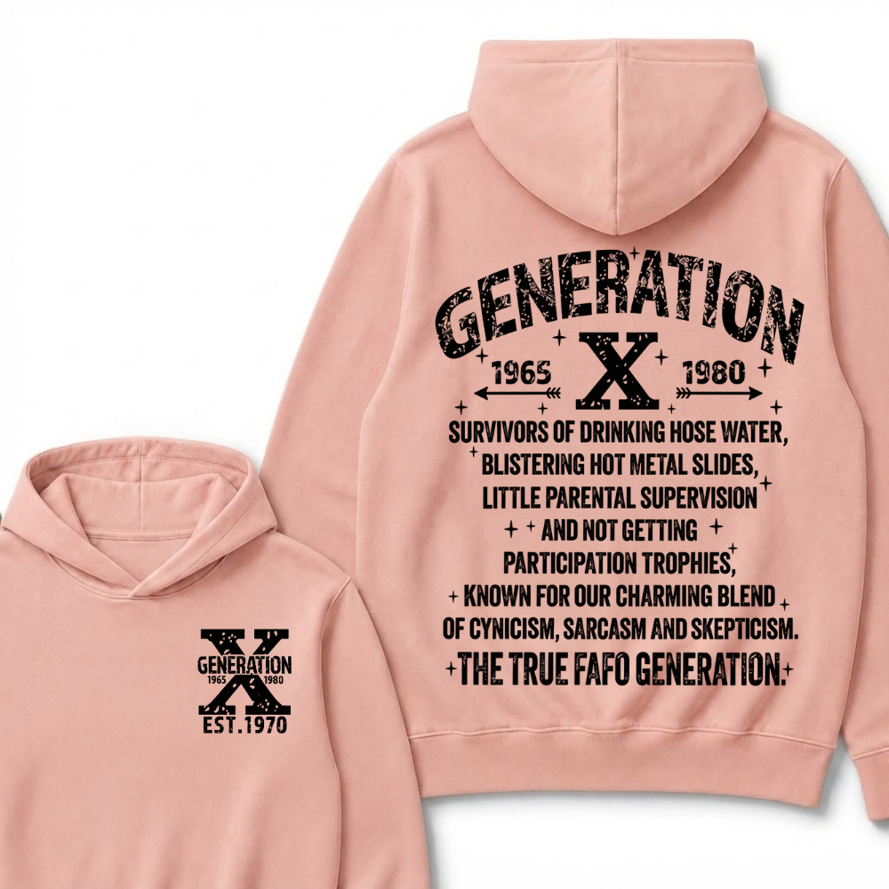 Generation X 1965-1980 EST.Year Survivors Of Drinking Hose Water Front Back Print Hoodie