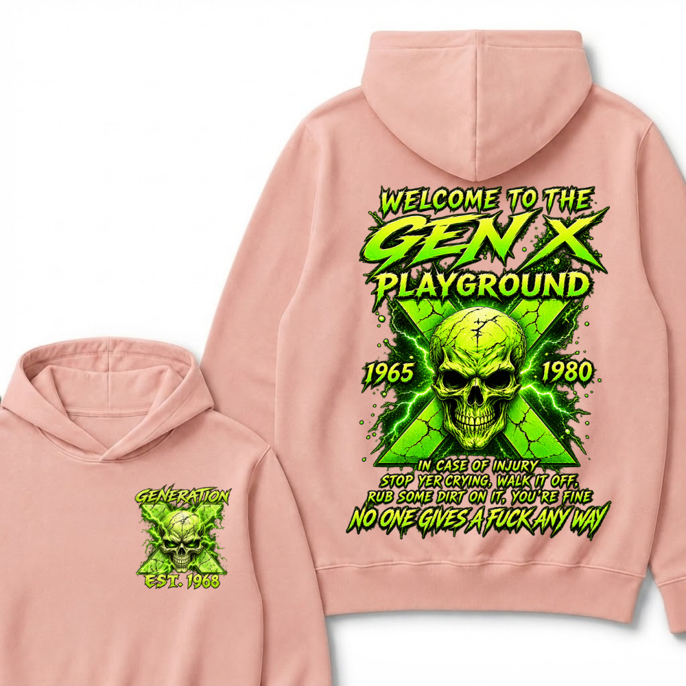 Custom EST Year Welcome To The Gen X Playground Green Lightning Skull Hoodie