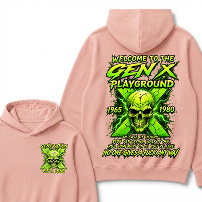 Custom EST Year Welcome To The Gen X Playground Green Lightning Skull Hoodie