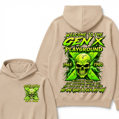 Custom EST Year Welcome To The Gen X Playground Green Lightning Skull Hoodie
