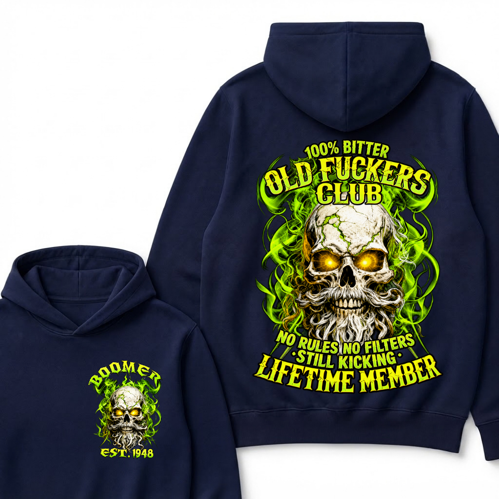 Boomer Custom Year Old Fuckers Club Vintage Cracked Bearded Skull Green Swirl Smoke Hoodie