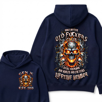 Gen X Custom Year Old Fuckers Club Hellfire Multi Skull Chain Lightning Hoodie