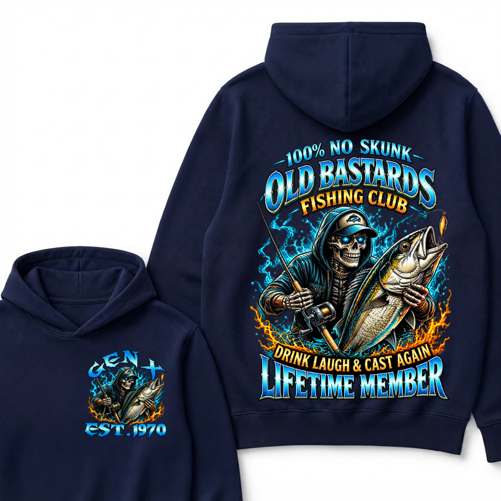 Gen X Custom Year Old Bastards Fishing Club Skeleton Hoodie