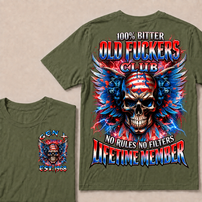 100% Bitter Old Fuckers Club Lifetime Member T Shirt Custom Year Gen X No Rules No Filters Mens Tee