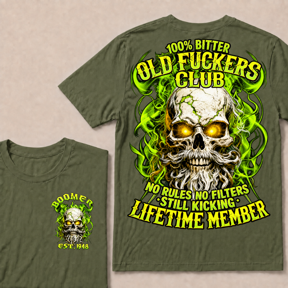 Boomer Custom Year Old Fuckers Club Vintage Cracked Bearded Skull Green Smoke T-Shirt