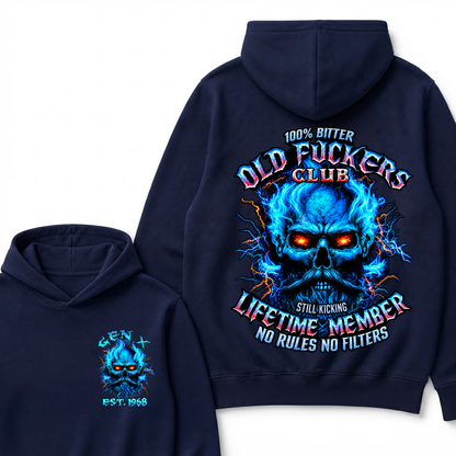 Gen X Custom Year Old Fuckers Club 100% Bitter Lifetime Member Skull Hoodie