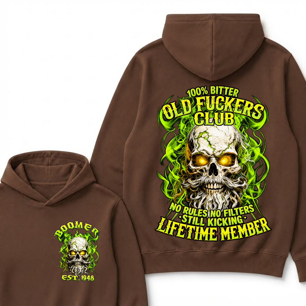 Boomer Custom Year Old Fuckers Club Vintage Cracked Bearded Skull Green Swirl Smoke Hoodie