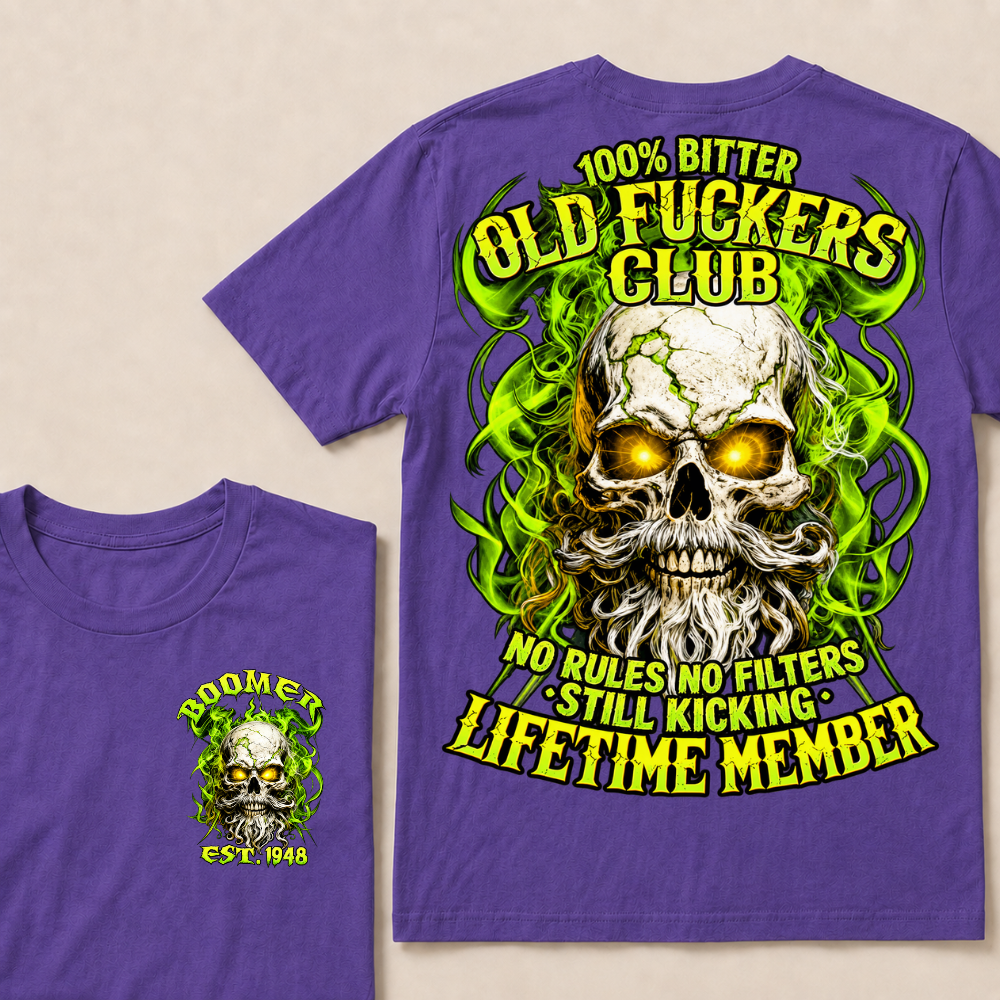 Boomer Custom Year Old Fuckers Club Vintage Cracked Bearded Skull Green Smoke T-Shirt