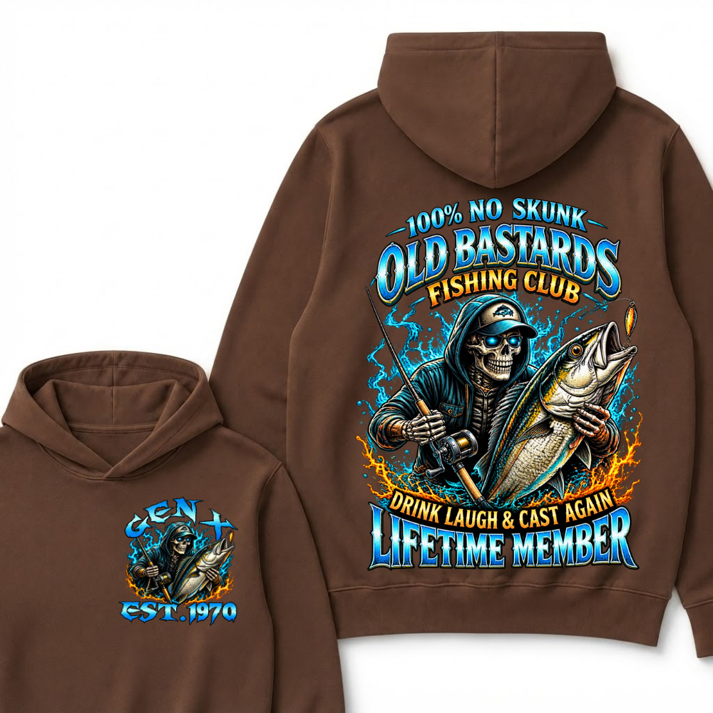 Gen X Custom Year Old Bastards Fishing Club Skeleton Hoodie