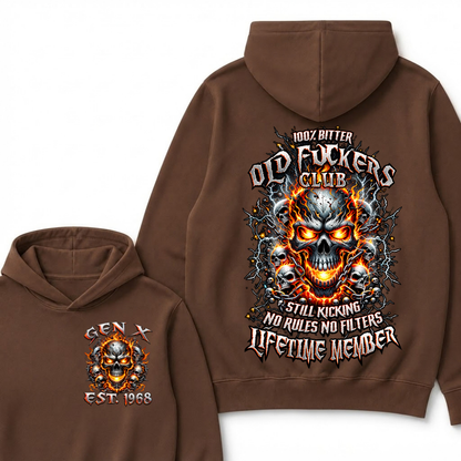 Gen X Custom Year Old Fuckers Club Hellfire Multi Skull Chain Lightning Hoodie
