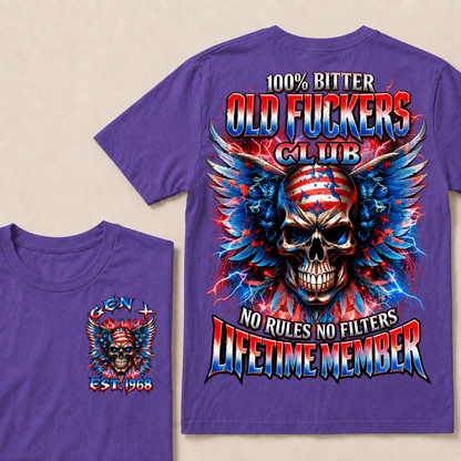 100% Bitter Old Fuckers Club Lifetime Member T Shirt Custom Year Gen X No Rules No Filters Mens Tee