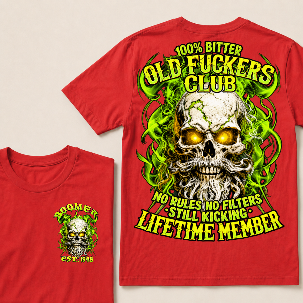 Boomer Custom Year Old Fuckers Club Vintage Cracked Bearded Skull Green Smoke T-Shirt