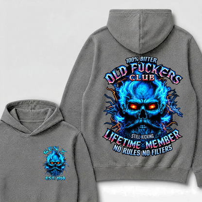 Gen X Custom Year Old Fuckers Club 100% Bitter Lifetime Member Skull Hoodie