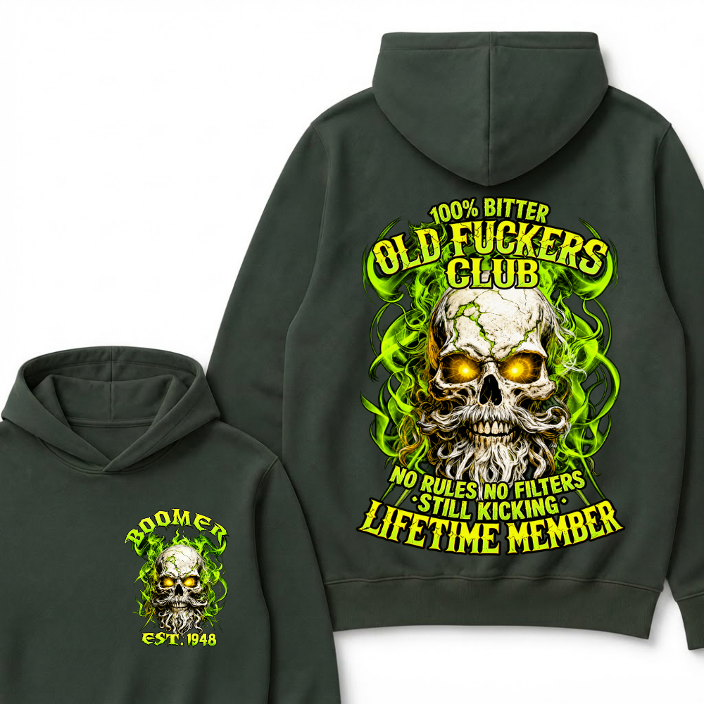 Boomer Custom Year Old Fuckers Club Vintage Cracked Bearded Skull Green Swirl Smoke Hoodie