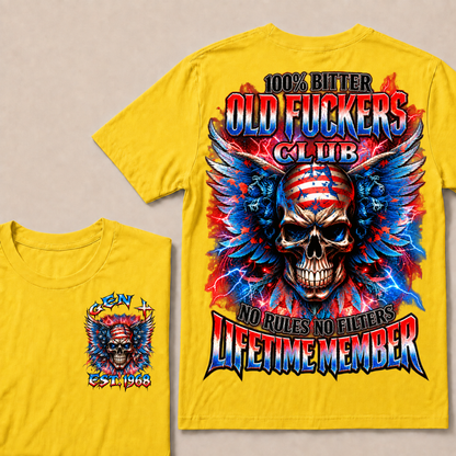 100% Bitter Old Fuckers Club Lifetime Member T Shirt Custom Year Gen X No Rules No Filters Mens Tee