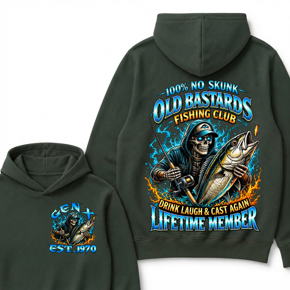 Gen X Custom Year Old Bastards Fishing Club Skeleton Hoodie