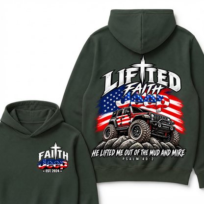 Lifted Faith He Lifted Me Out Of The Mud And Mire Psalm 40:2 Faith Jeep Est. Year Hoodie