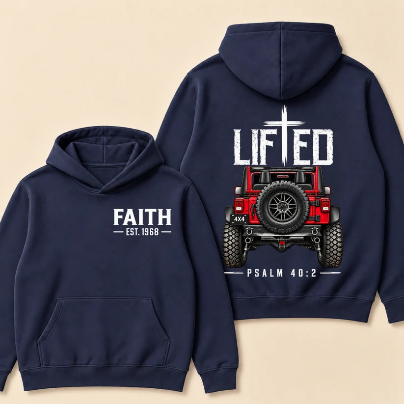 Lifted Faith 4x4 Jeep Hoodie | Custom Est Year Christian Off-Road Hoodie