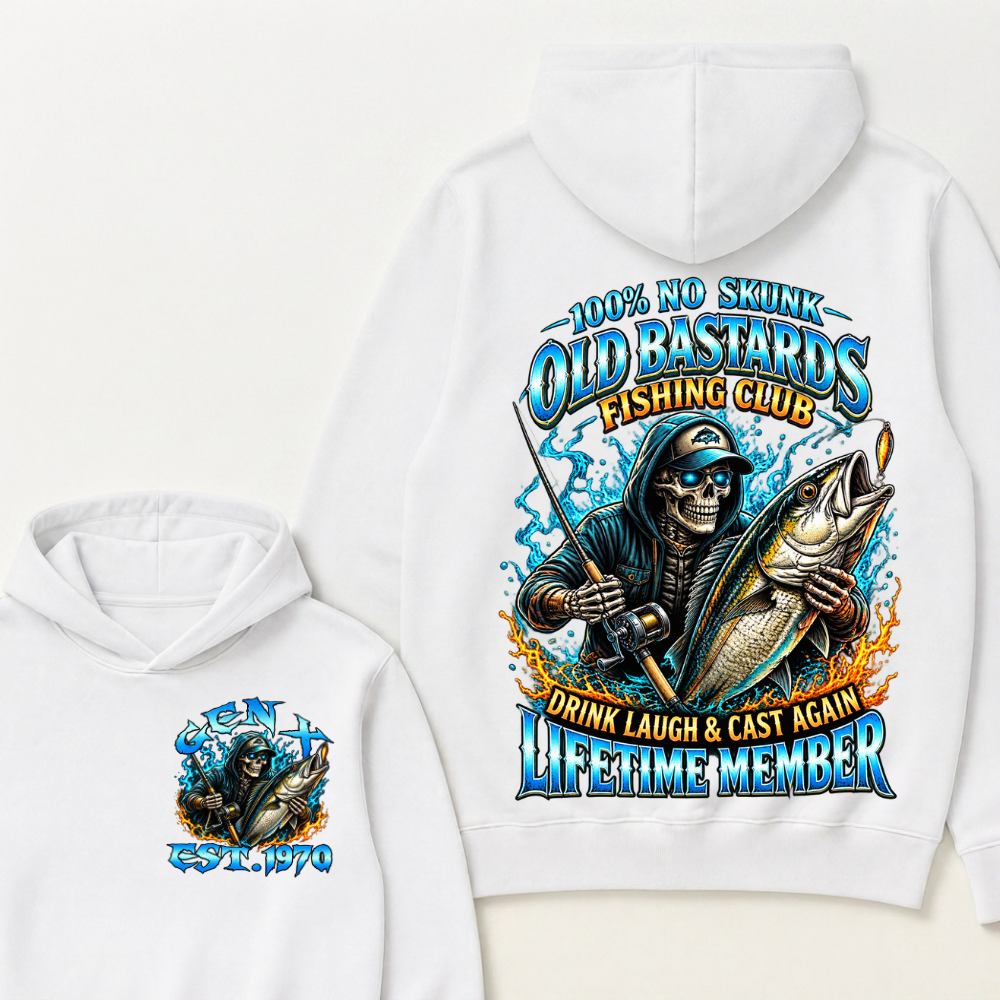 Gen X Custom Year Old Bastards Fishing Club Skeleton Hoodie