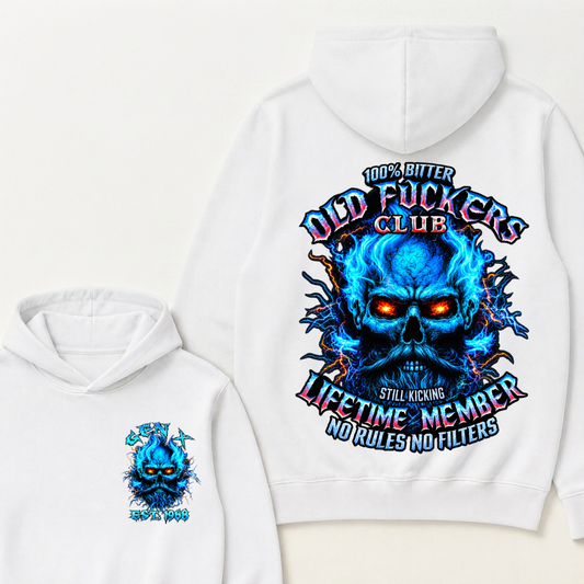 Gen X Custom Year Old Fuckers Club 100% Bitter Lifetime Member Skull Hoodie