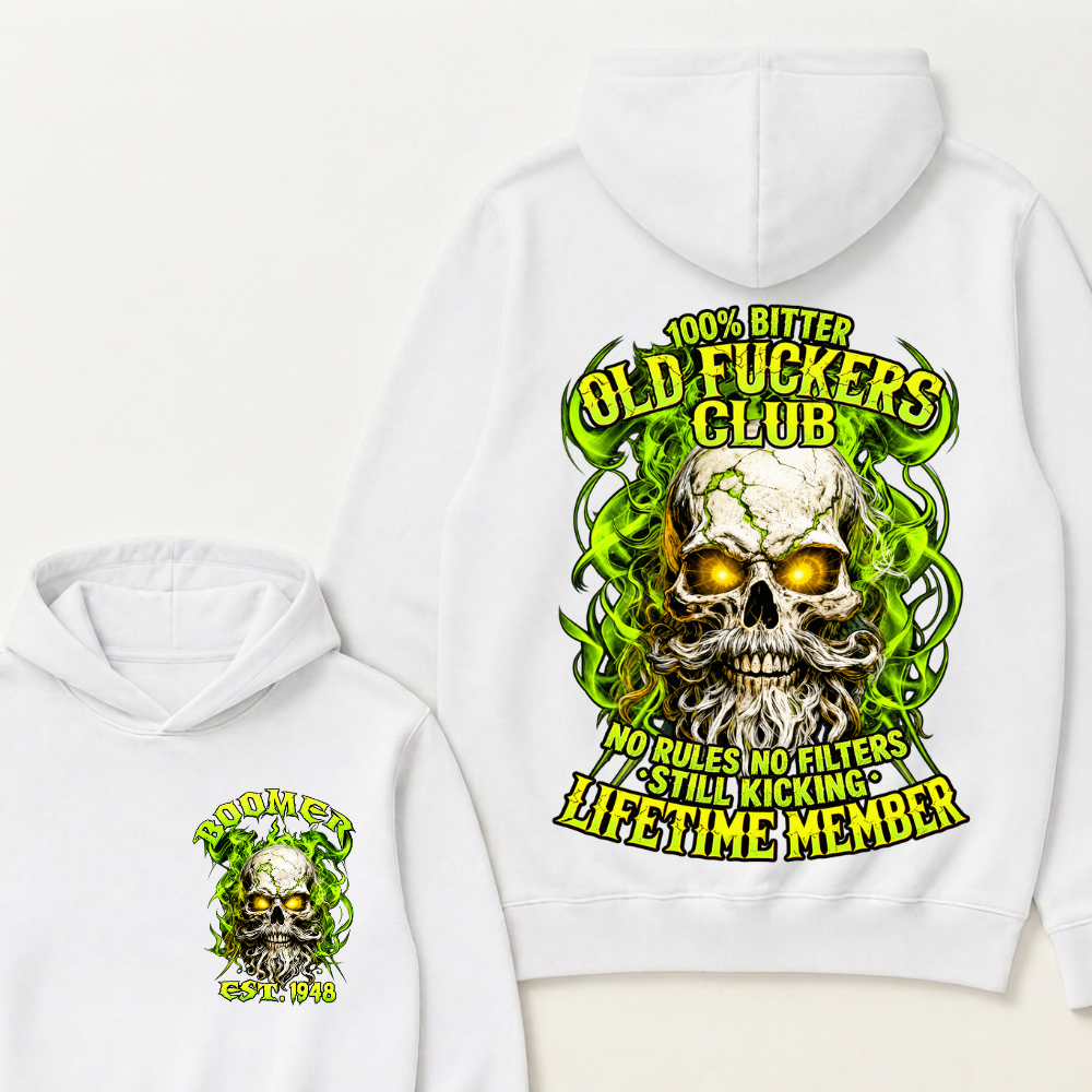 Boomer Custom Year Old Fuckers Club Vintage Cracked Bearded Skull Green Swirl Smoke Hoodie