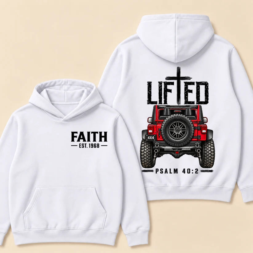Lifted Faith 4x4 Jeep Hoodie | Custom Est Year Christian Off-Road Hoodie