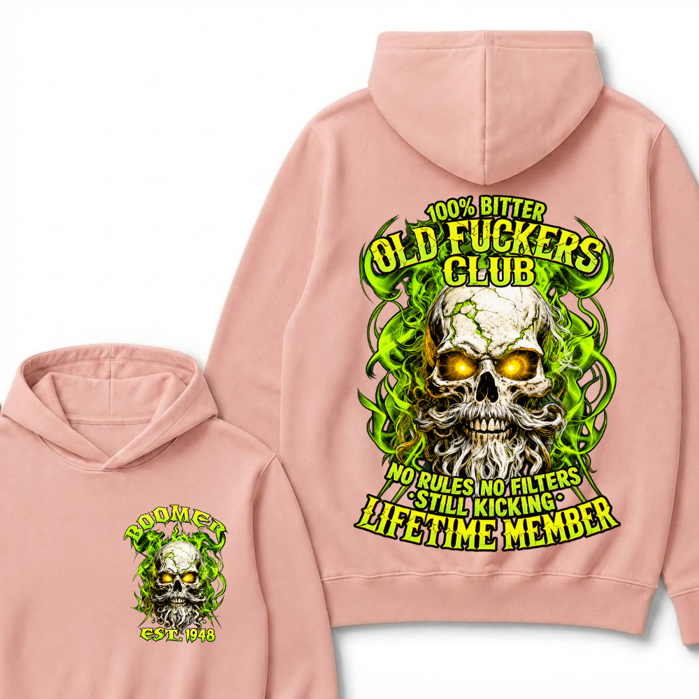 Boomer Custom Year Old Fuckers Club Vintage Cracked Bearded Skull Green Swirl Smoke Hoodie