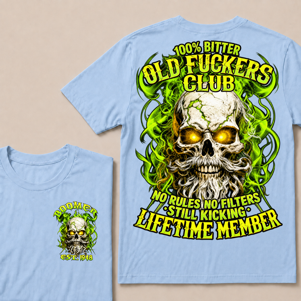 Boomer Custom Year Old Fuckers Club Vintage Cracked Bearded Skull Green Smoke T-Shirt