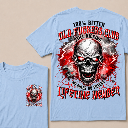Gen X Custom Year Old Fuckers Club Red Lightning Cracked Skull Blood Splatter T-Shirt