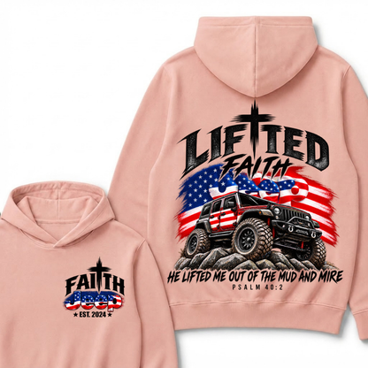 Lifted Faith He Lifted Me Out Of The Mud And Mire Psalm 40:2 Faith Jeep Est. Year Hoodie